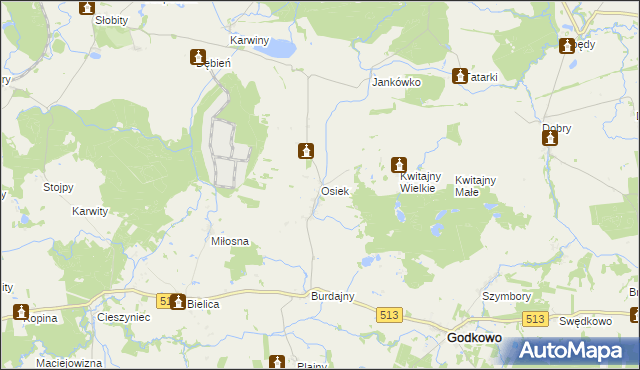 mapa Osiek gmina Godkowo, Osiek gmina Godkowo na mapie Targeo