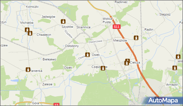 mapa Osiek gmina Jarocin, Osiek gmina Jarocin na mapie Targeo