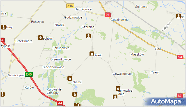 mapa Osiek gmina Oława, Osiek gmina Oława na mapie Targeo