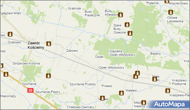 mapa Osiek gmina Zawidz, Osiek gmina Zawidz na mapie Targeo