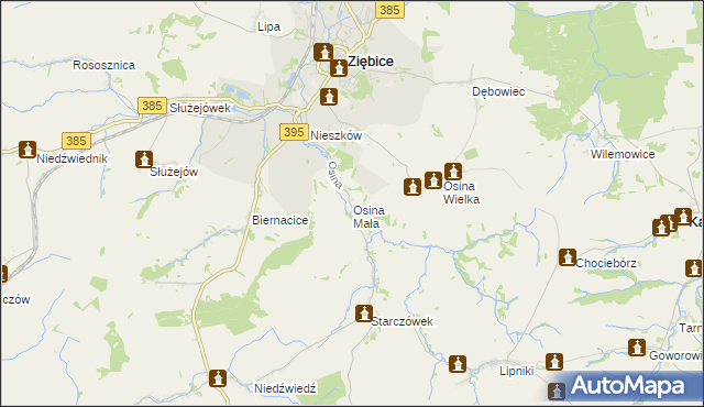 mapa Osina Mała gmina Ziębice, Osina Mała gmina Ziębice na mapie Targeo