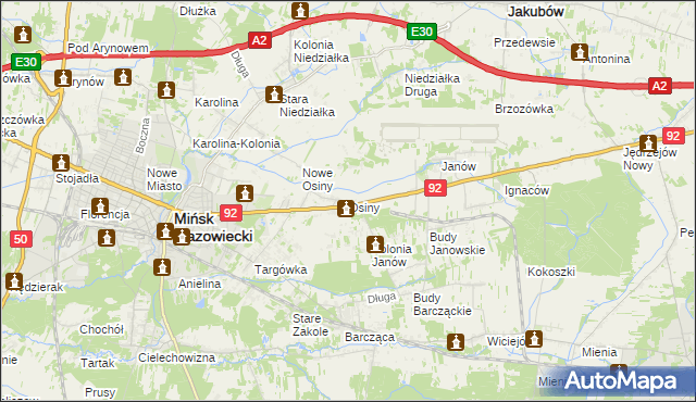 mapa Osiny gmina Mińsk Mazowiecki, Osiny gmina Mińsk Mazowiecki na mapie Targeo