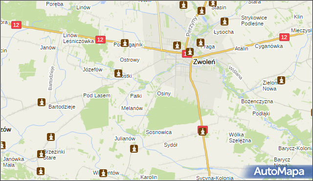 mapa Osiny gmina Zwoleń, Osiny gmina Zwoleń na mapie Targeo