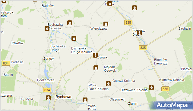 mapa Osowa gmina Bychawa, Osowa gmina Bychawa na mapie Targeo