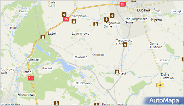 mapa Osowiec gmina Lubawa, Osowiec gmina Lubawa na mapie Targeo