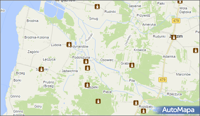 mapa Osowiec gmina Pęczniew, Osowiec gmina Pęczniew na mapie Targeo