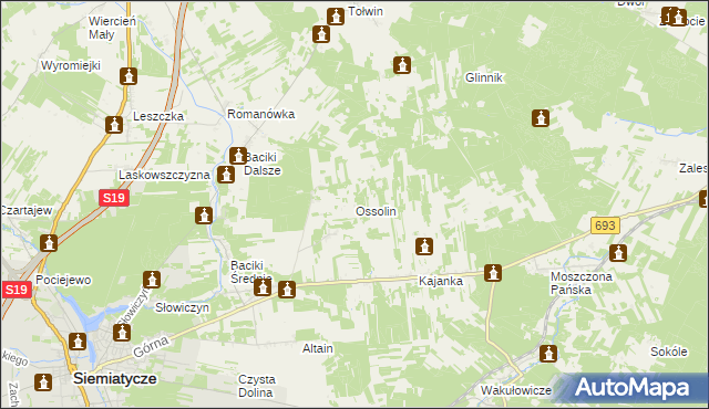 mapa Ossolin gmina Siemiatycze, Ossolin gmina Siemiatycze na mapie Targeo