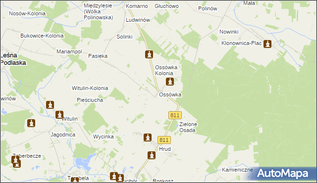 mapa Ossówka gmina Leśna Podlaska, Ossówka gmina Leśna Podlaska na mapie Targeo