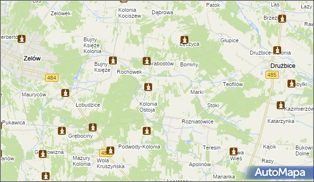 mapa Ostoja gmina Zelów, Ostoja gmina Zelów na mapie Targeo