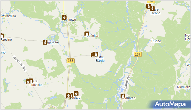 mapa Ostre Bardo gmina Połczyn-Zdrój, Ostre Bardo gmina Połczyn-Zdrój na mapie Targeo