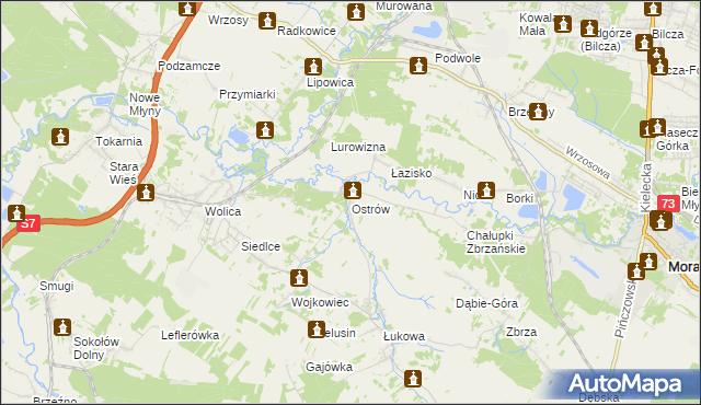 mapa Ostrów gmina Chęciny, Ostrów gmina Chęciny na mapie Targeo