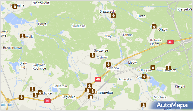 mapa Ostrów gmina Kochanowice, Ostrów gmina Kochanowice na mapie Targeo