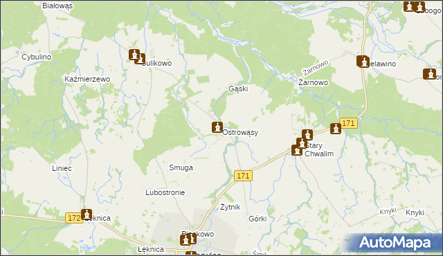 mapa Ostrowąsy gmina Barwice, Ostrowąsy gmina Barwice na mapie Targeo