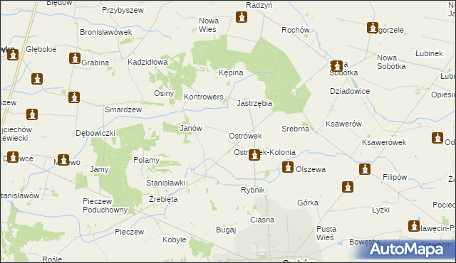 mapa Ostrówek gmina Grabów, Ostrówek gmina Grabów na mapie Targeo