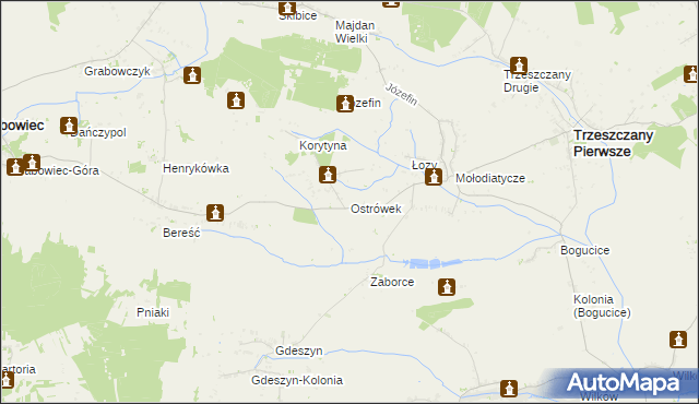 mapa Ostrówek gmina Trzeszczany, Ostrówek gmina Trzeszczany na mapie Targeo