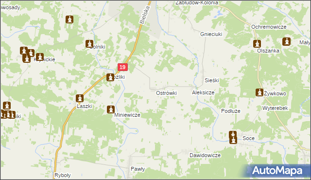 mapa Ostrówki gmina Zabłudów, Ostrówki gmina Zabłudów na mapie Targeo