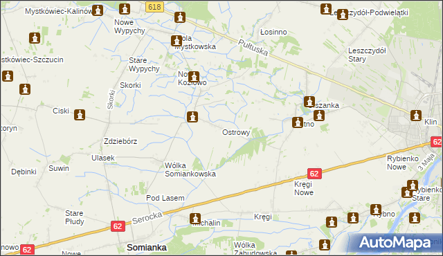 mapa Ostrowy gmina Somianka, Ostrowy gmina Somianka na mapie Targeo