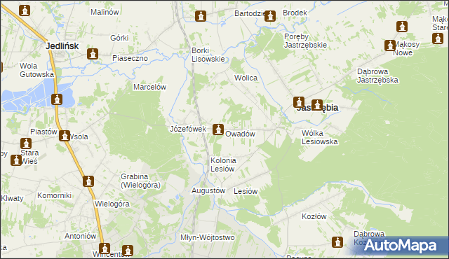 mapa Owadów gmina Jastrzębia, Owadów gmina Jastrzębia na mapie Targeo