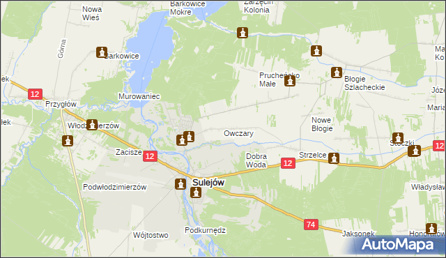 mapa Owczary gmina Mniszków, Owczary gmina Mniszków na mapie Targeo