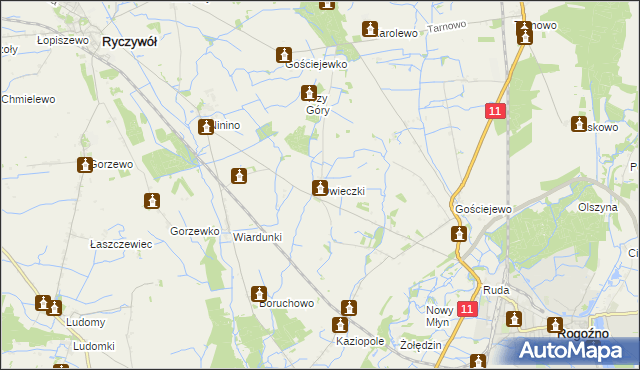 mapa Owieczki gmina Rogoźno, Owieczki gmina Rogoźno na mapie Targeo