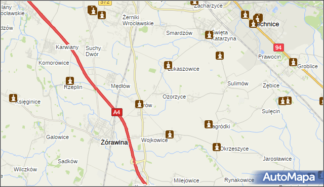 mapa Ozorzyce, Ozorzyce na mapie Targeo