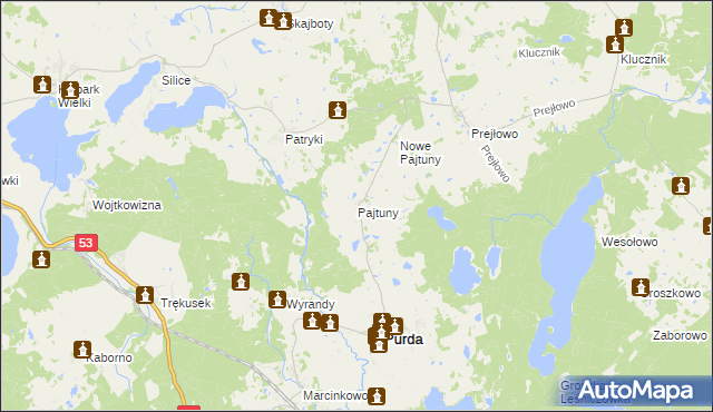 mapa Pajtuny gmina Purda, Pajtuny gmina Purda na mapie Targeo