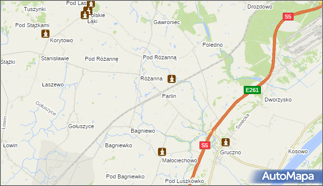 mapa Parlin gmina Pruszcz, Parlin gmina Pruszcz na mapie Targeo