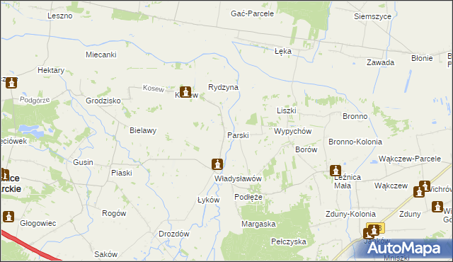 mapa Parski gmina Świnice Warckie, Parski gmina Świnice Warckie na mapie Targeo