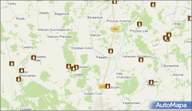 mapa Pawełki gmina Jedwabne, Pawełki gmina Jedwabne na mapie Targeo
