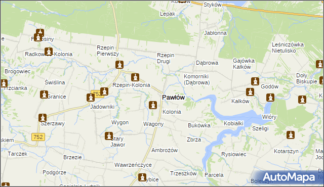 mapa Pawłów powiat starachowicki, Pawłów powiat starachowicki na mapie Targeo
