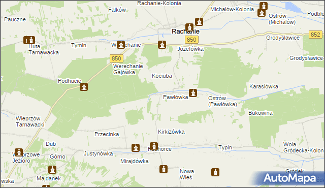 mapa Pawłówka gmina Rachanie, Pawłówka gmina Rachanie na mapie Targeo