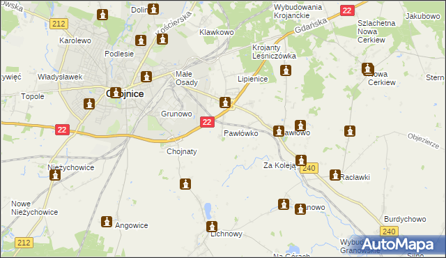 mapa Pawłówko gmina Chojnice, Pawłówko gmina Chojnice na mapie Targeo
