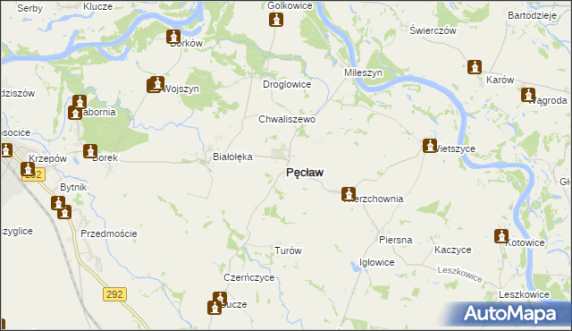 mapa Pęcław powiat głogowski, Pęcław powiat głogowski na mapie Targeo