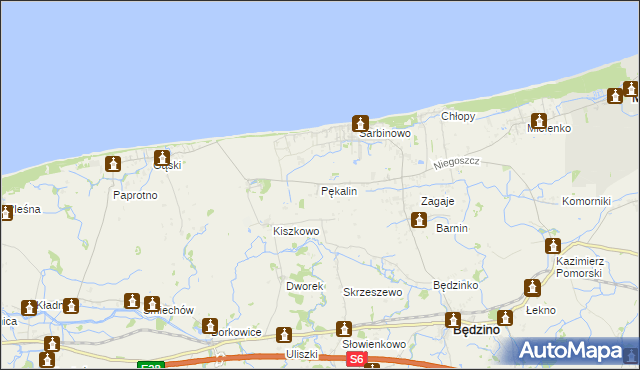 mapa Pękalin gmina Mielno, Pękalin gmina Mielno na mapie Targeo