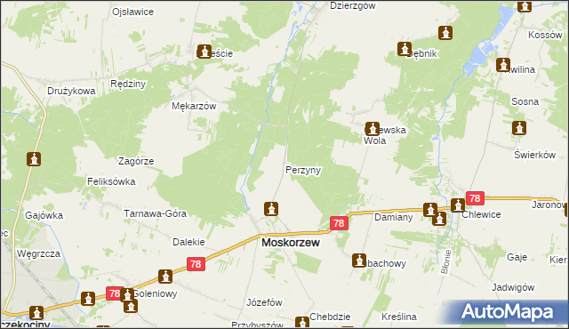 mapa Perzyny gmina Moskorzew, Perzyny gmina Moskorzew na mapie Targeo