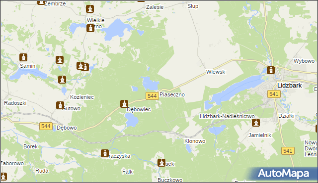 mapa Piaseczno gmina Lidzbark, Piaseczno gmina Lidzbark na mapie Targeo