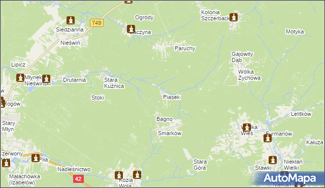 mapa Piasek gmina Stąporków, Piasek gmina Stąporków na mapie Targeo