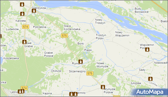 mapa Piaski gmina Gąbin, Piaski gmina Gąbin na mapie Targeo