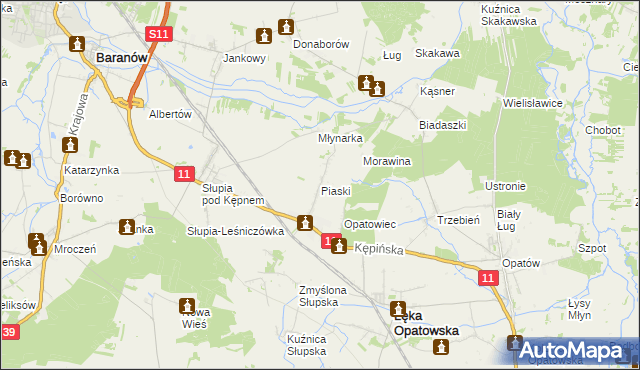 mapa Piaski gmina Łęka Opatowska, Piaski gmina Łęka Opatowska na mapie Targeo