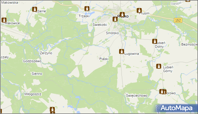 mapa Piaski gmina Resko, Piaski gmina Resko na mapie Targeo