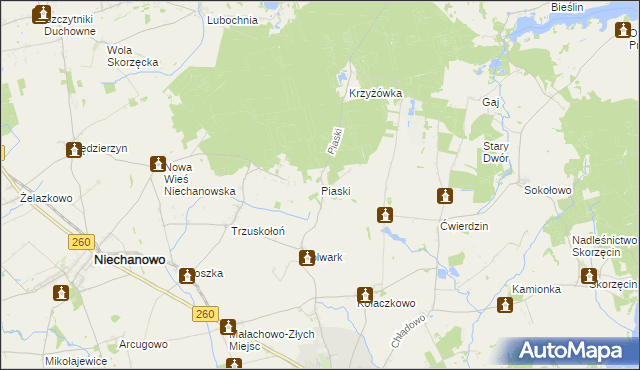 mapa Piaski gmina Witkowo, Piaski gmina Witkowo na mapie Targeo