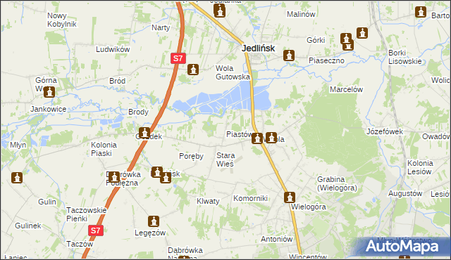 mapa Piastów gmina Jedlińsk, Piastów gmina Jedlińsk na mapie Targeo