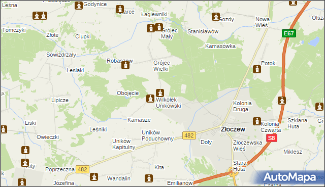 mapa Pieczyska gmina Złoczew, Pieczyska gmina Złoczew na mapie Targeo