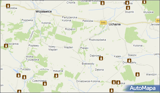 mapa Pielaki gmina Uchanie, Pielaki gmina Uchanie na mapie Targeo