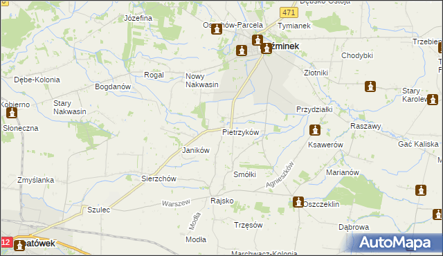 mapa Pietrzyków gmina Koźminek, Pietrzyków gmina Koźminek na mapie Targeo
