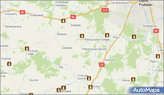 mapa Pietrzykowo-Wyszki, Pietrzykowo-Wyszki na mapie Targeo