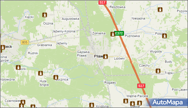 mapa Pilawa powiat garwoliński, Pilawa powiat garwoliński na mapie Targeo