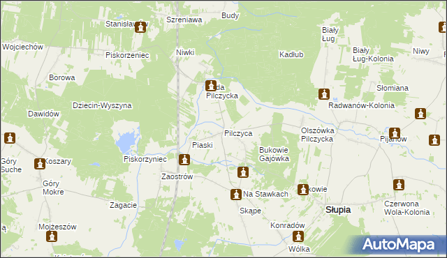 mapa Pilczyca gmina Słupia Konecka, Pilczyca gmina Słupia Konecka na mapie Targeo
