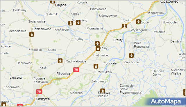 mapa Piotrowice gmina Koszyce, Piotrowice gmina Koszyce na mapie Targeo