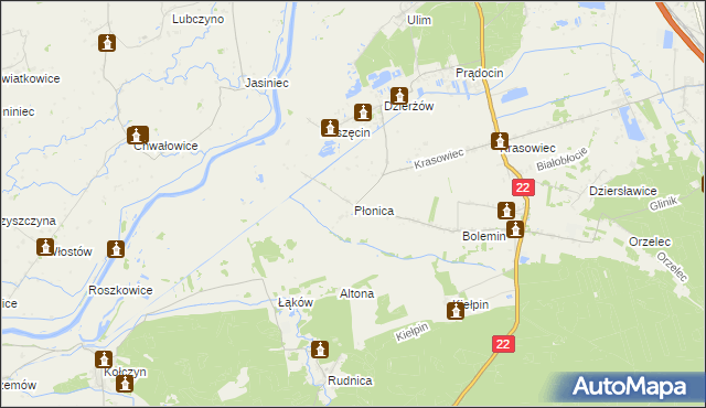 mapa Płonica gmina Deszczno, Płonica gmina Deszczno na mapie Targeo